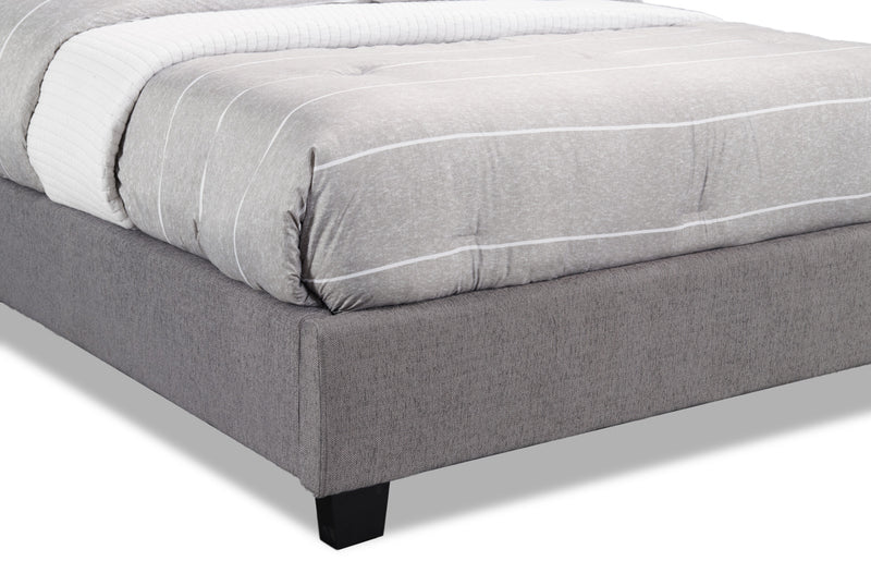 Naya Upholstered Bed in Grey Fabric, Tufted - Queen Size