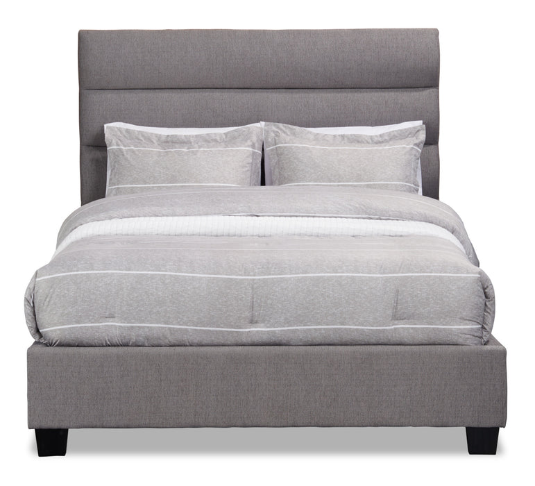 Naya Upholstered Bed in Grey Fabric, Tufted - Queen Size