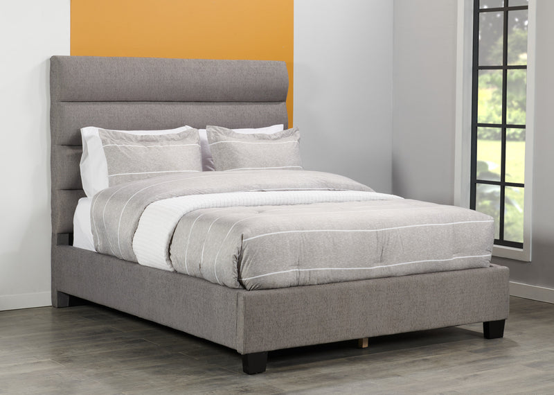 Naya Upholstered Bed in Grey Fabric, Tufted - Queen Size