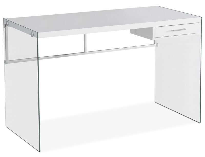 Kylie 48\" Computer Office Desk with Drawer - White with Glass Legs
