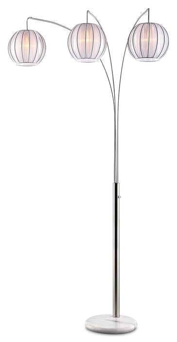 87\" Brushed Steel 3-Light Lantern Arc Floor Lamp