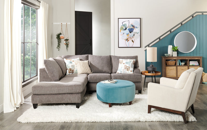 Made in Canada Nofia 2-Piece Left-Facing Chenille Fabric Sectional with  Accent Pillows and Wood Legs - Charcoal Grey