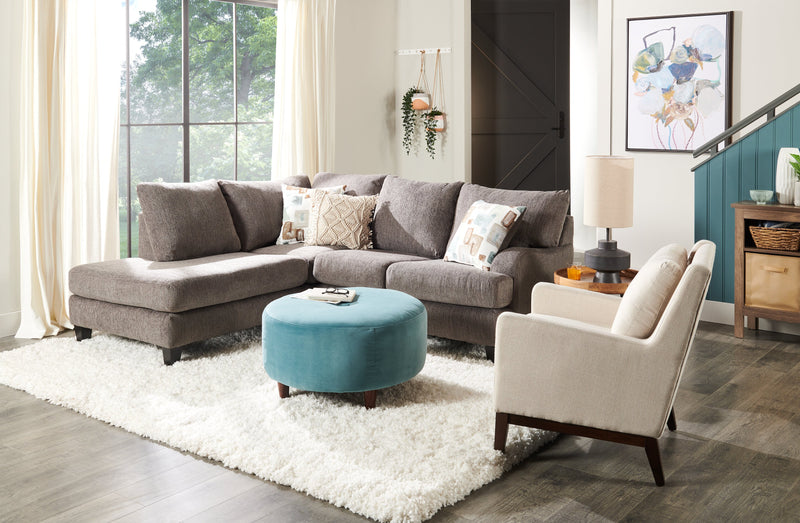 Made in Canada Nofia 2-Piece Left-Facing Chenille Fabric Sectional with  Accent Pillows and Wood Legs - Charcoal Grey