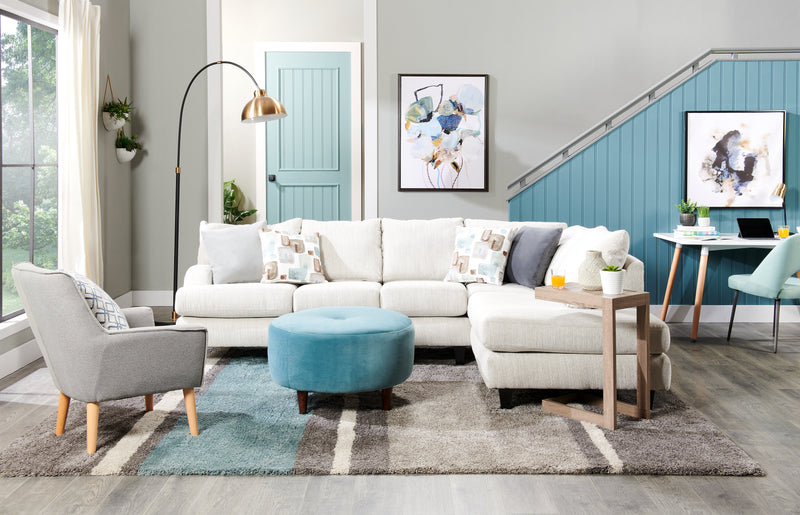 Made in Canada Nofia 3-Piece Right-Facing Chenille Fabric Sectional with  Accent Pillows and Wood Legs - Linen Beige