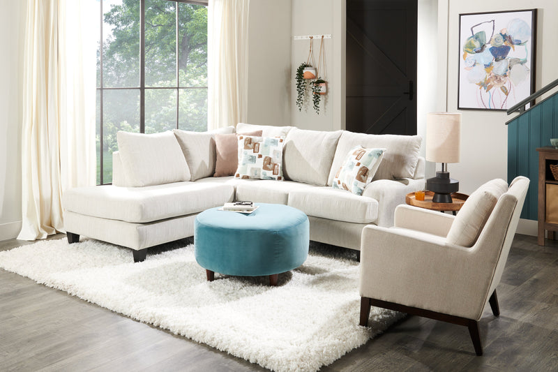 Made in Canada Nofia 2-Piece Left-Facing Chenille Fabric Sectional with  Accent Pillows and Wood Legs - Linen Beige