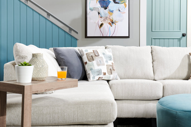 Made in Canada Nofia 3-Piece Left-Facing Chenille Fabric Sectional with  Accent Pillows and Wood Legs - Linen Beige