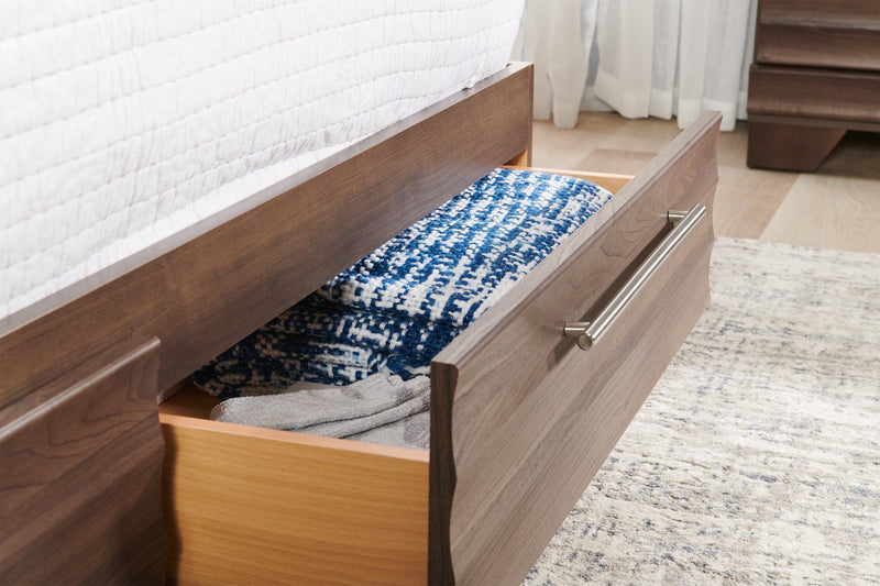 Olivia Platform Storage Bed with Headboard & Frame, Made in Canada, Grey - Queen Size