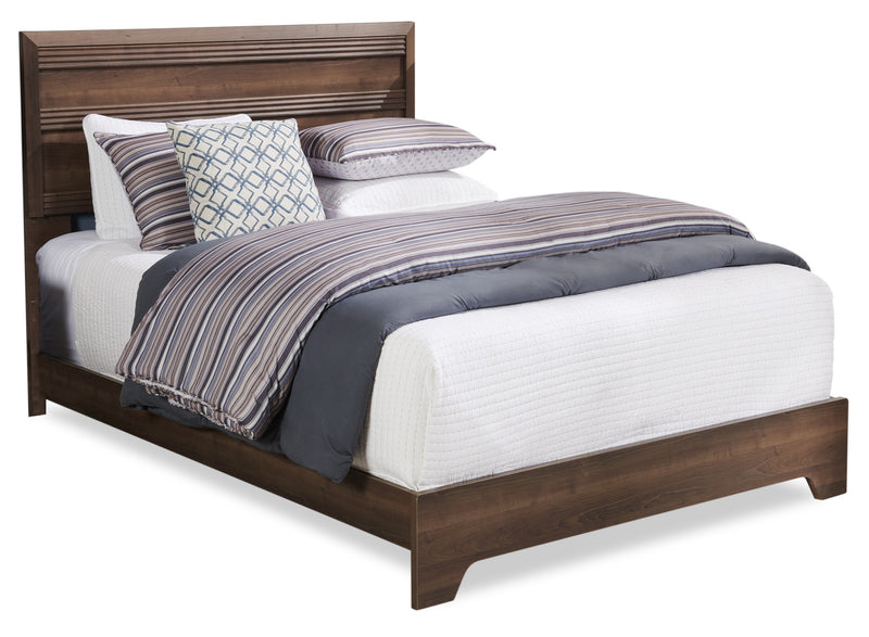 Olivia Panel Bed with Headboard & Frame, Made in Canada, Brown/Grey - Queen Size