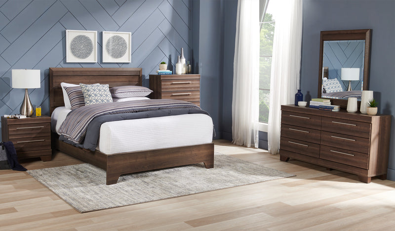 Olivia 6pc Bedroom Set with Bed, Dresser, Mirror & Nightstand, Made in Canada, Grey - Queen Size