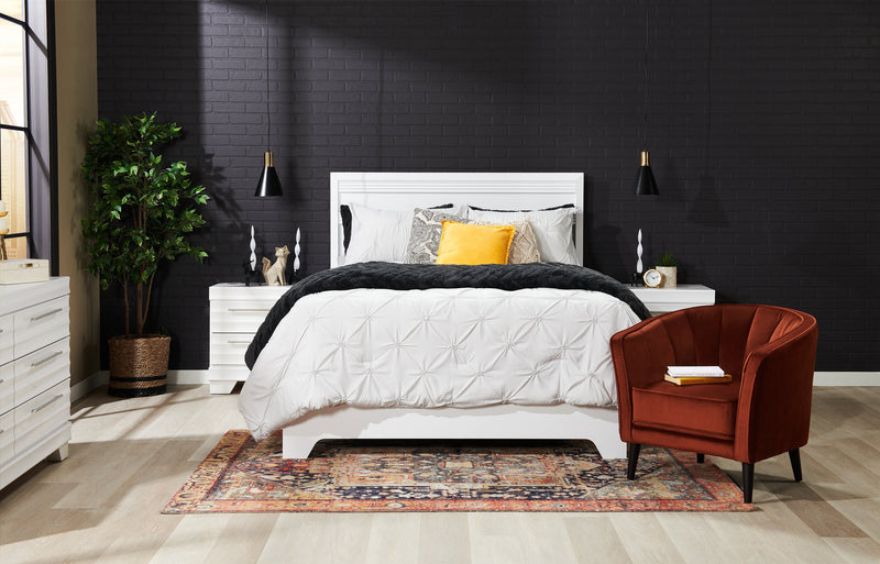 Olivia Panel Bed with Headboard & Frame, Made in Canada, White - Queen Size