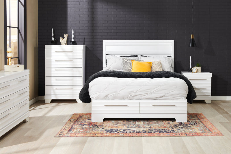 Olivia Platform Storage Bed with Headboard & Frame, Made in Canada, White - Queen Size