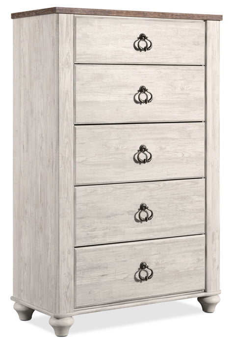 Willowton Bedroom Chest of Drawers, 5-Drawer, 33.8\"W x 52.8\"H - Whitewash