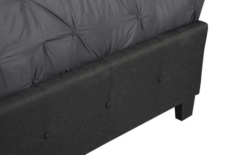 Page Upholstered Bed in Charcoal Linen-Look Fabric, Button Tufted - King Size