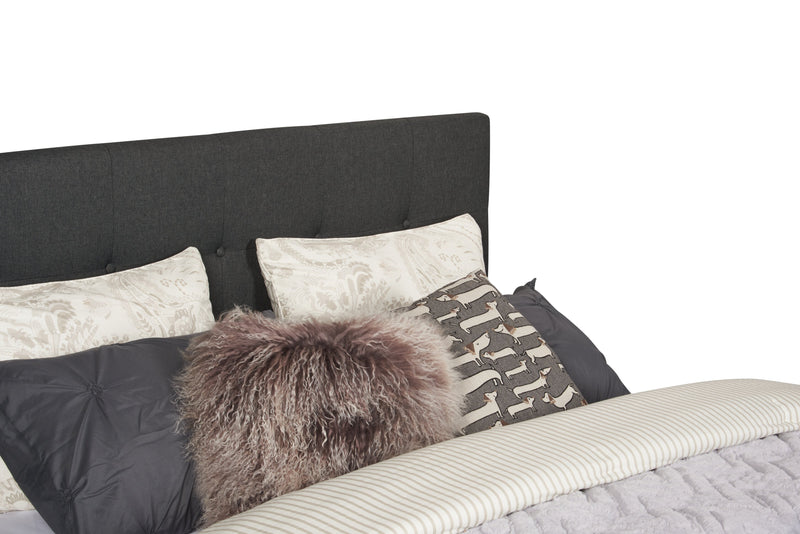 Page Upholstered Bed in Charcoal Linen-Look Fabric, Button Tufted - King Size