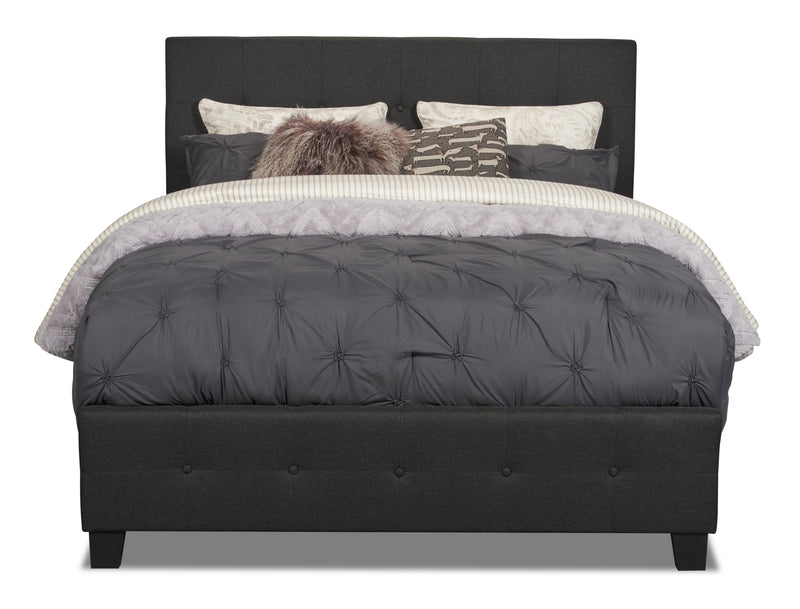 Page Upholstered Bed in Charcoal Linen-Look Fabric, Button Tufted - King Size
