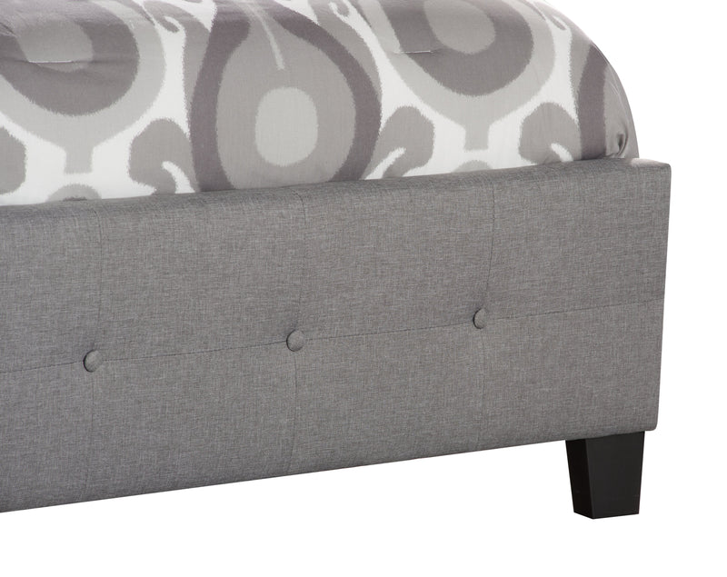 Page Upholstered Bed in Grey Linen-Look Fabric, Button Tufted - King Size