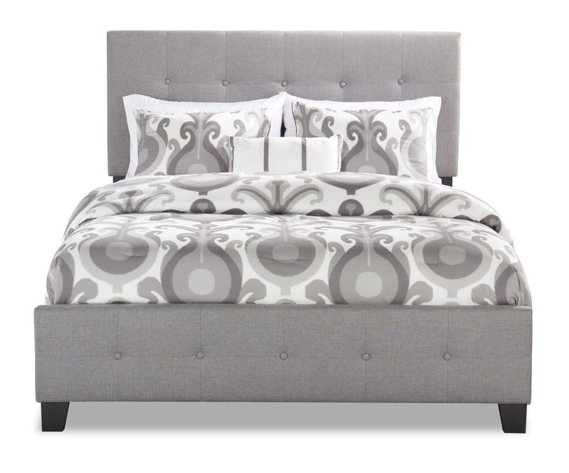 Page Upholstered Bed in Grey Linen-Look Fabric, Button Tufted - King Size