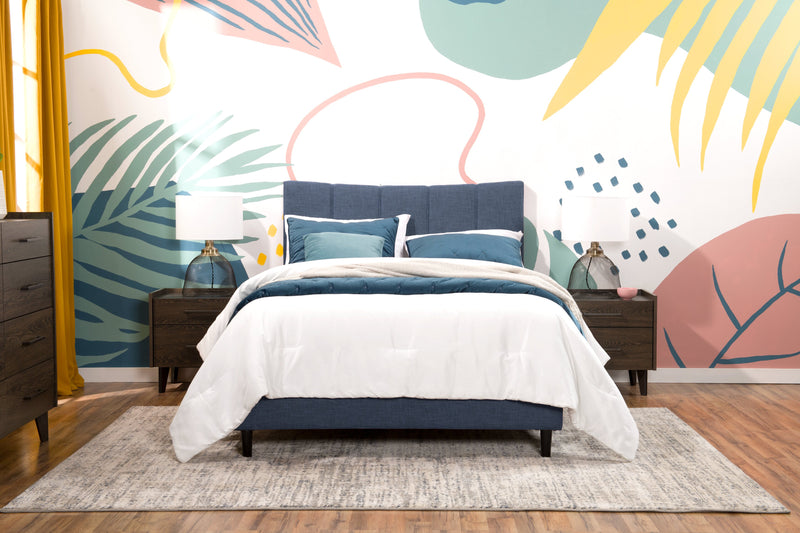 Paseo Upholstered Platform Bed in Navy Fabric - Full Size