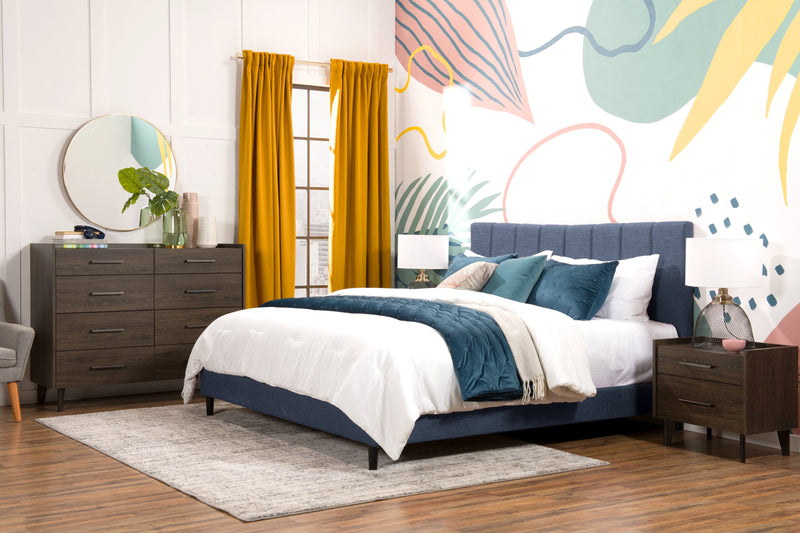 Paseo Upholstered Platform Bed in Navy Fabric - King Size