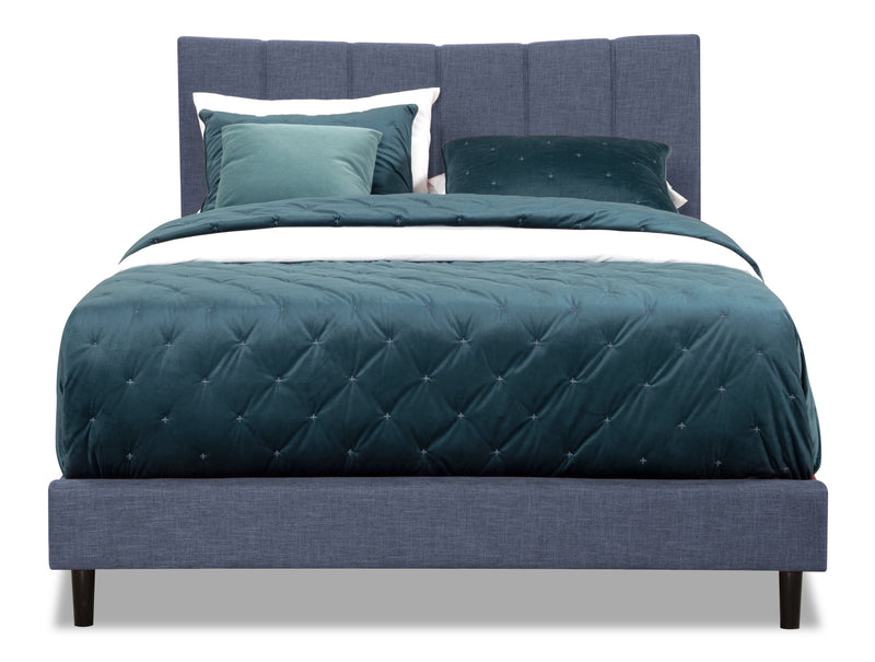 Paseo Upholstered Platform Bed in Navy Fabric - Queen Size