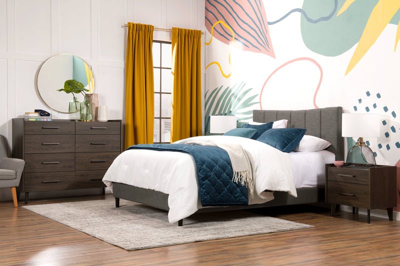 Paseo Upholstered Platform Bed in Grey Fabric - Queen Size