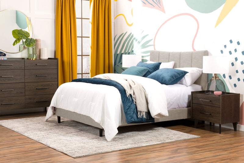 Paseo Upholstered Platform Bed in Taupe Fabric - Full Size