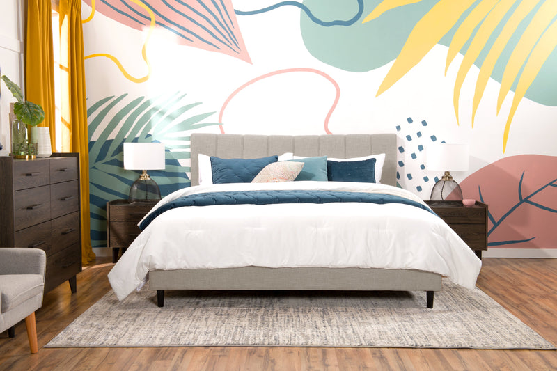 Paseo Upholstered Platform Bed in Taupe Fabric - King Size