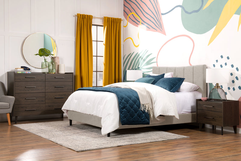 Paseo Upholstered Platform Bed in Taupe Fabric - Queen Size