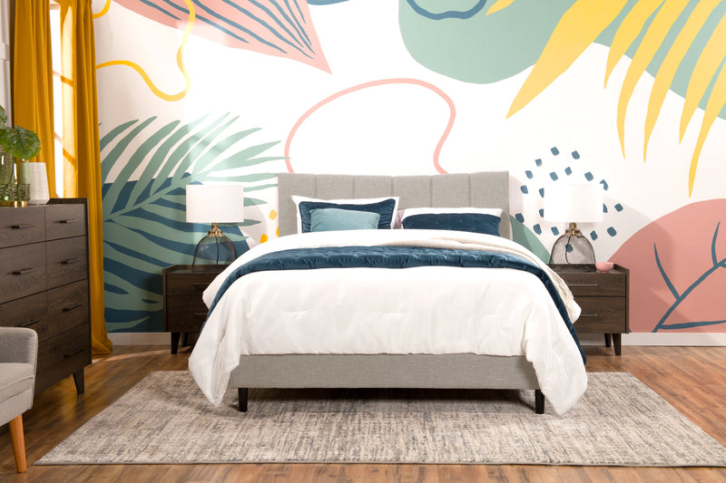 Paseo Upholstered Platform Bed in Taupe Fabric - Queen Size