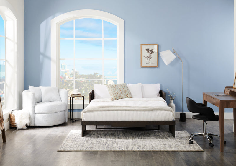 Made in Canada Petite 36\" Chenille Fabric Swivel Cuddler Accent Chair - Teddy Star Grey