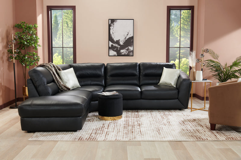 Phebe 16.5\" Storage Ottoman with Gold Trim Base - Black