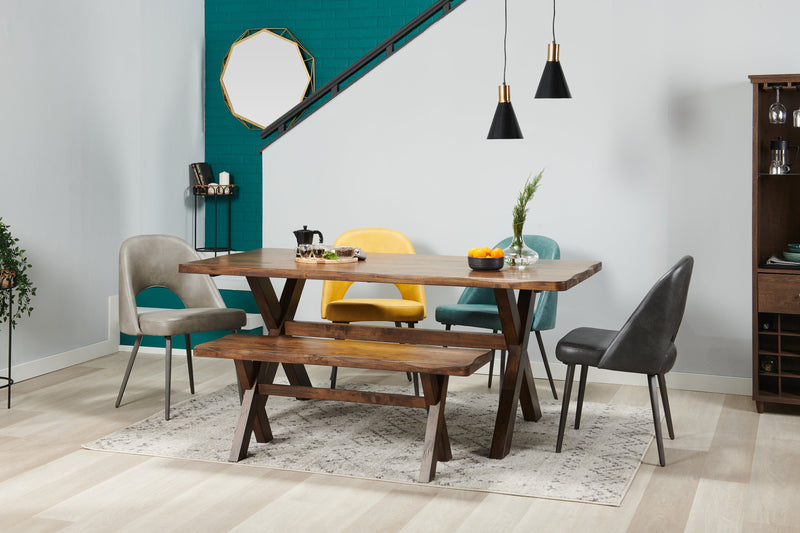 Plum Dining Table, Wood, Live-Edge Look, 70.75\"W- Nutmeg Brown