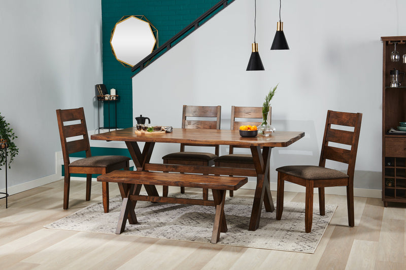 Plum Dining Table, Wood, Live-Edge Look, 70.75\"W- Nutmeg Brown