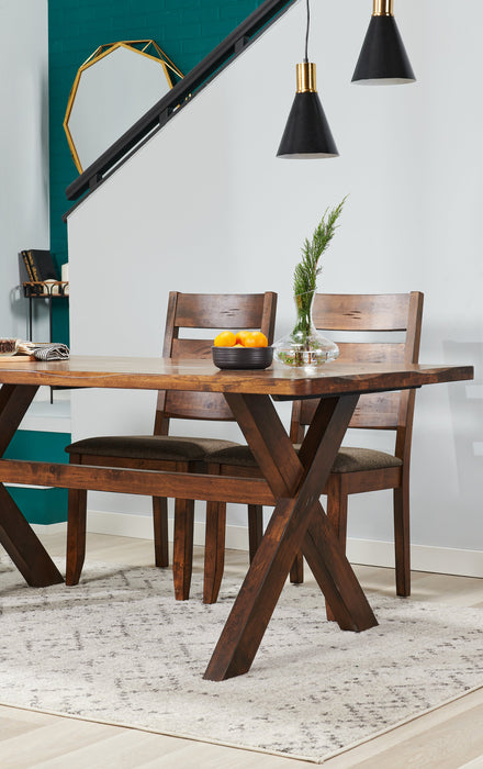 Plum Dining Table, Wood, Live-Edge Look, 70.75\"W- Nutmeg Brown
