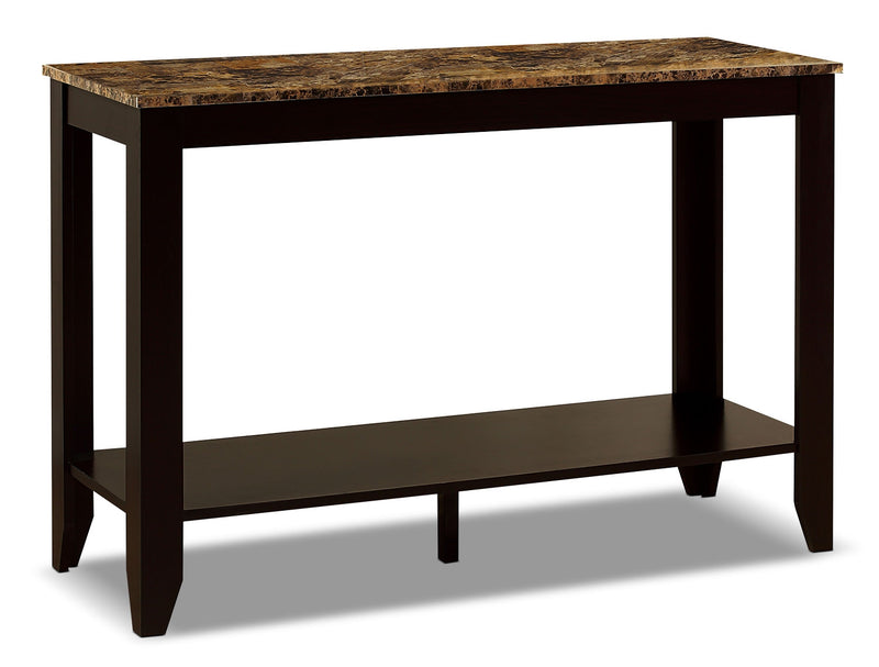 Roma  44\" Rustic Sofa Table with Shelf - Cappucino Marble Look