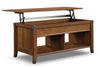 Carson 43.15\" Rustic Lift Top Coffee Table with Storage and Shelf - Cherry Wood with Metal Hardware