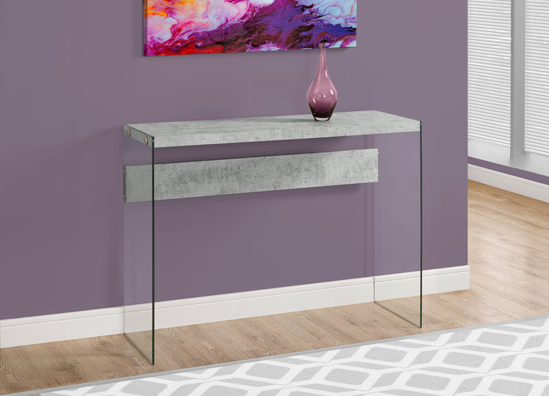 Yonah 44\" Modern Sofa Table - Cement Grey with Glass Legs