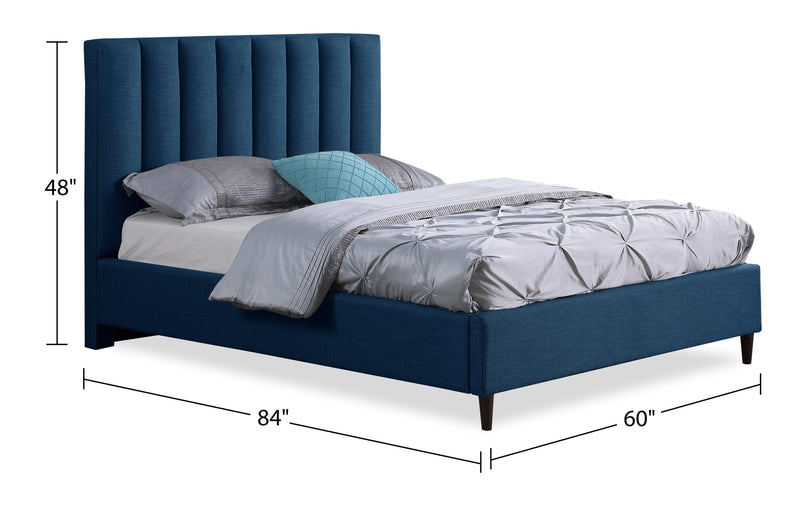 Kort & Co. Rain Upholstered Platform Bed in Blue Fabric, Tufted - Full Size