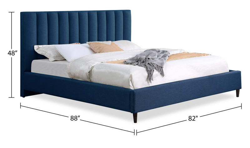 Kort & Co. Rain Upholstered Platform Bed in Blue Fabric, Tufted - King Size