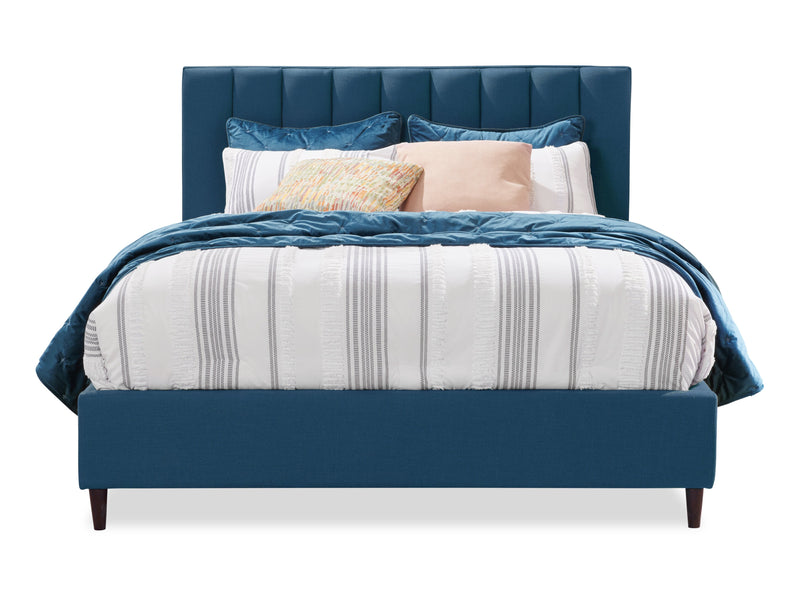 Kort & Co. Rain Upholstered Platform Bed in Blue Fabric, Tufted - Queen Size