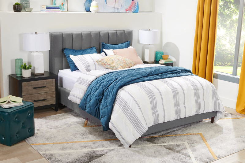 Kort & Co. Rain Upholstered Platform Bed in Grey Fabric, Tufted - Full Size