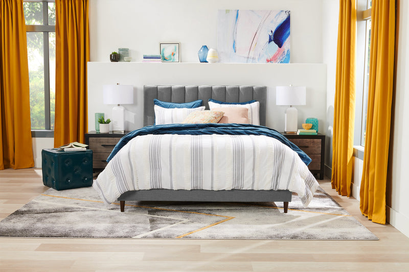 Kort & Co. Rain Upholstered Platform Bed in Grey Fabric, Tufted - King Size