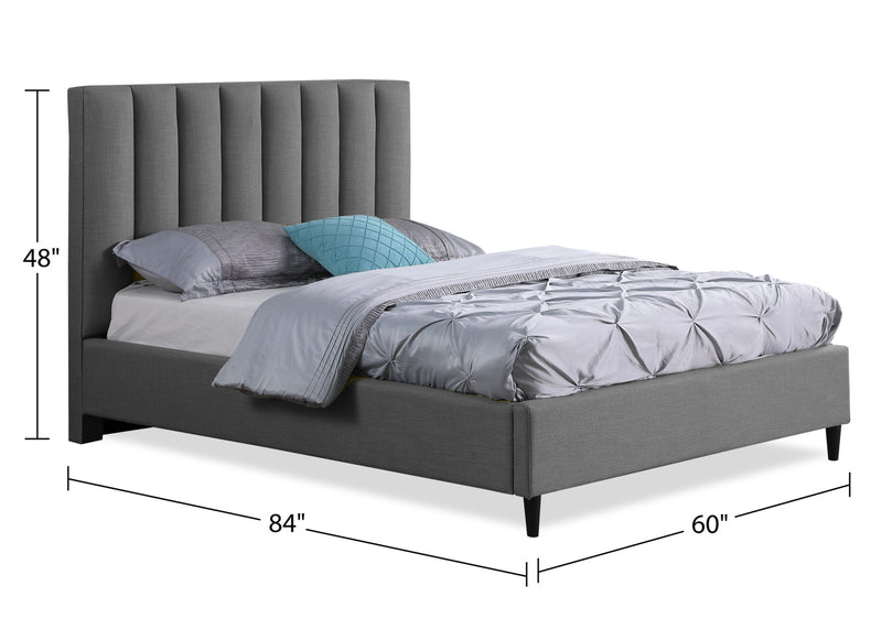 Kort & Co. Rain Upholstered Platform Bed in Grey Fabric, Tufted - Full Size