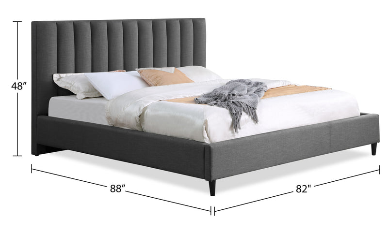Kort & Co. Rain Upholstered Platform Bed in Grey Fabric, Tufted - King Size