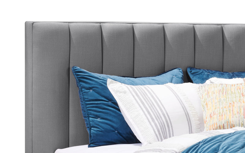 Kort & Co. Rain Upholstered Platform Bed in Grey Fabric, Tufted - King Size