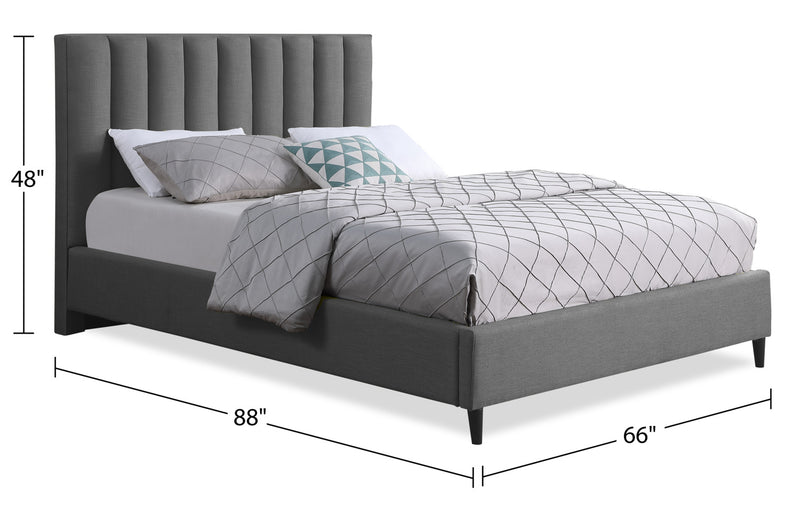 Kort & Co. Rain Upholstered Platform Bed in Grey Fabric, Tufted - Queen Size