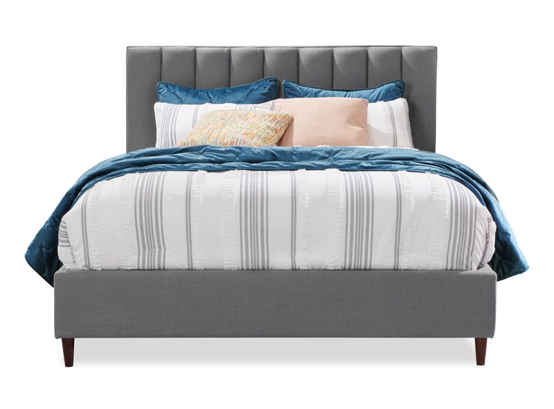 Kort & Co. Rain Upholstered Platform Bed in Grey Fabric, Tufted - Queen Size