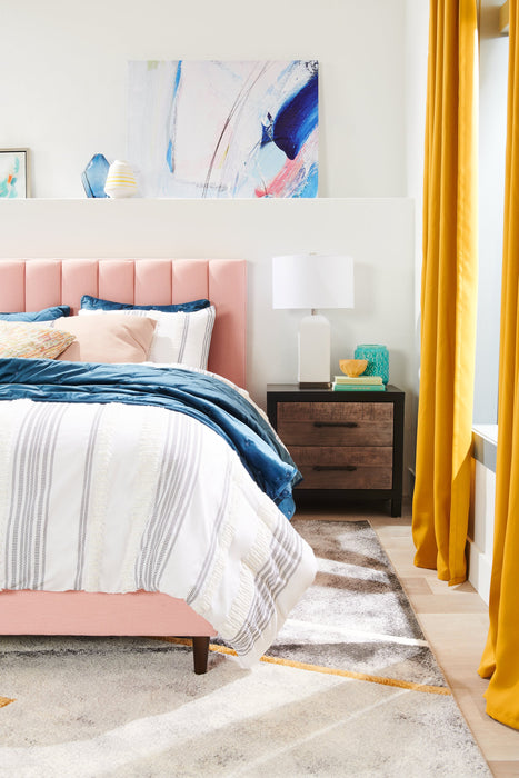 Kort & Co. Rain Upholstered Platform Bed in Pink Fabric, Tufted - Full Size