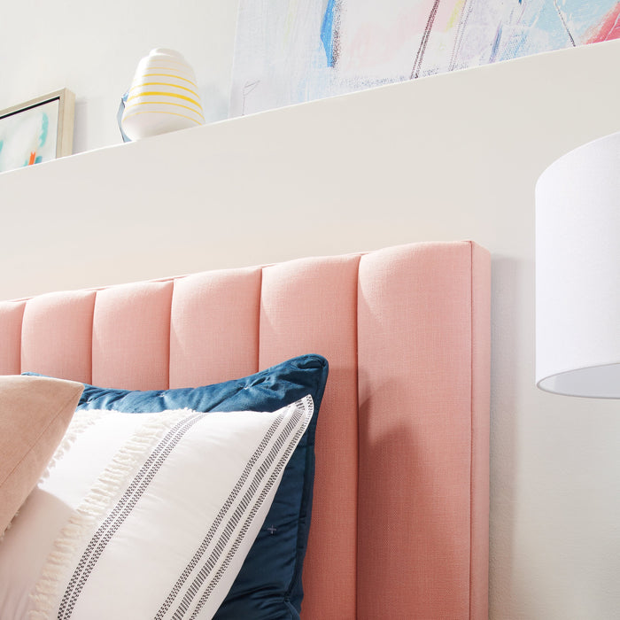 Kort & Co. Rain Upholstered Platform Bed in Pink Fabric, Tufted - King Size