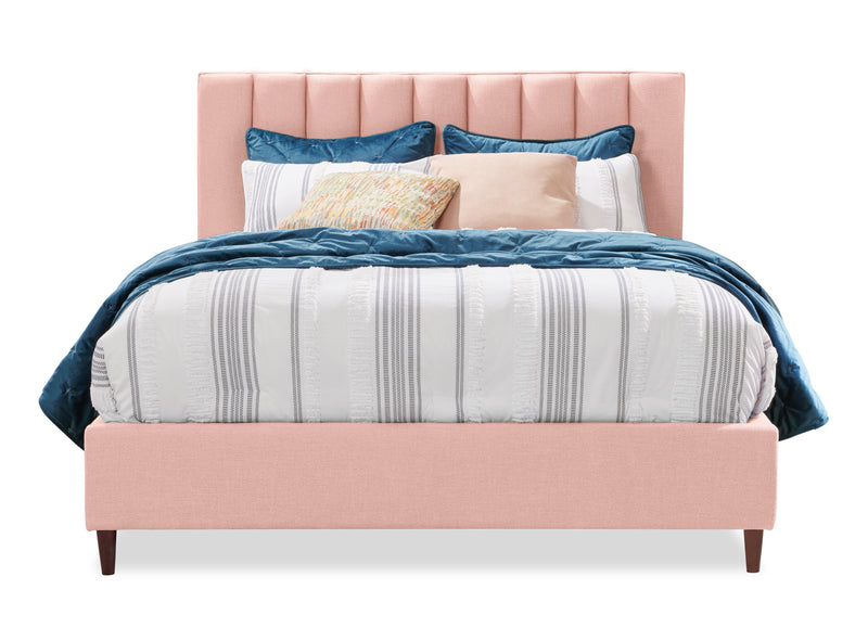 Kort & Co. Rain Upholstered Platform Bed in Pink Fabric, Tufted - King Size